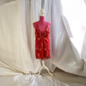 NEW Free People Night Shimmers Red Nude Sequin Mini Dress Boho Chic w/ Lace Sz 8